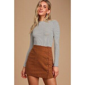 Lulus Katherina Rust Brown Button Front Corduroy Skirt - Size S
